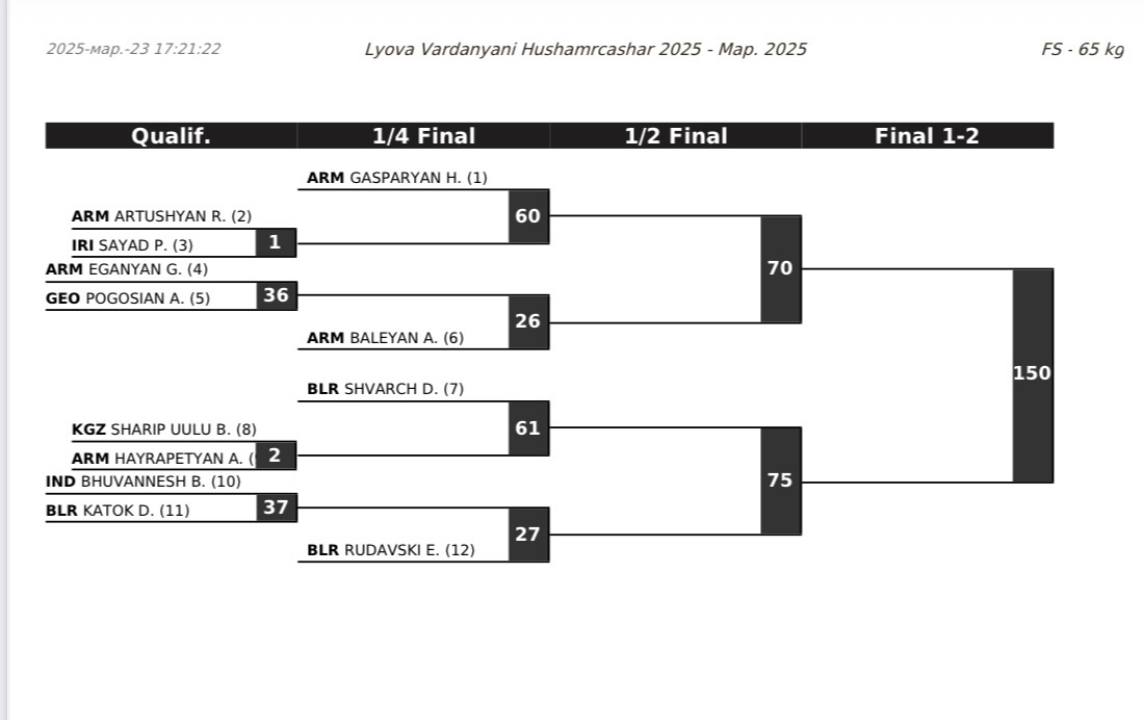 Турнир имени Левы Варданяна. Сетки 65 кг.