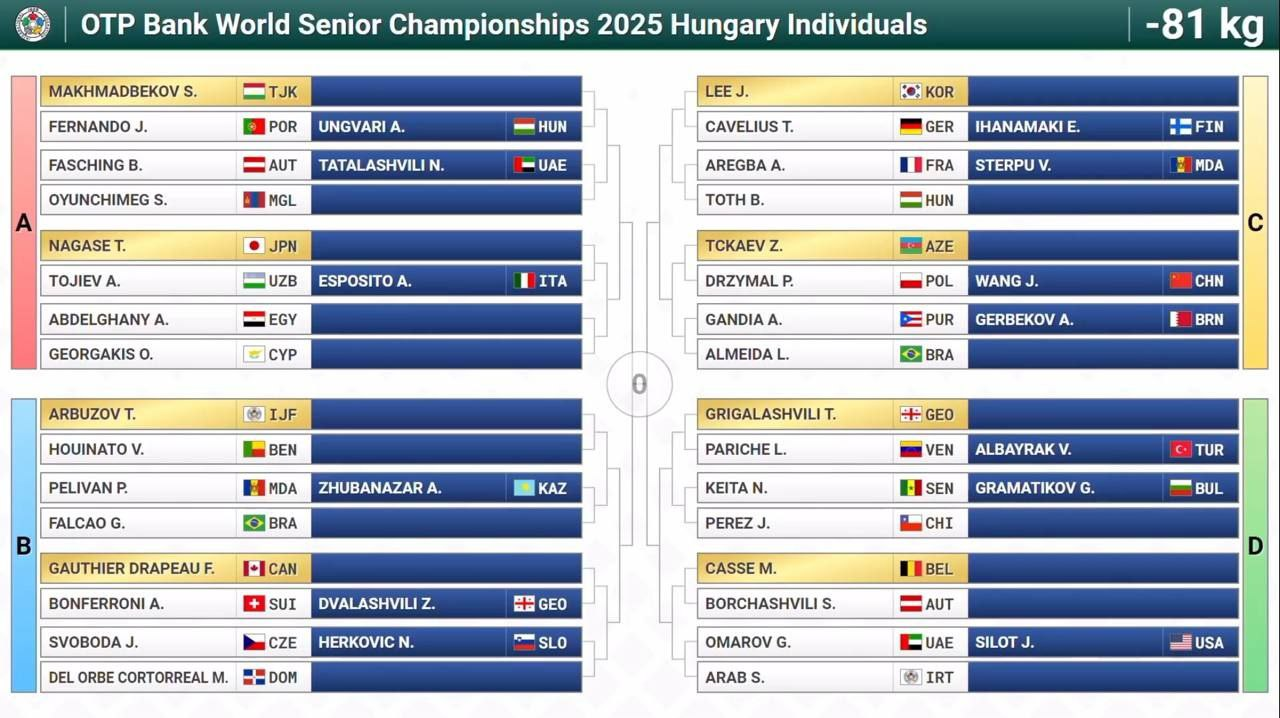 Жеребьевка ЧМ 2025 по дзюдо, мужчины 81 кг