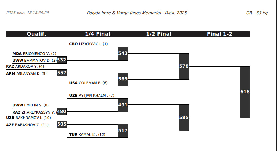 Рейтинговый турнир в Будапеште, жеребьевка 63 кг
