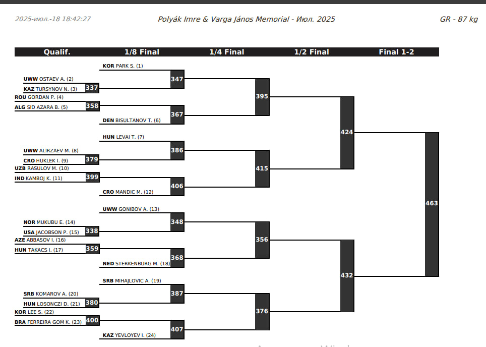 Рейтинговый турнир в Будапеште, жеребьевка 87 кг