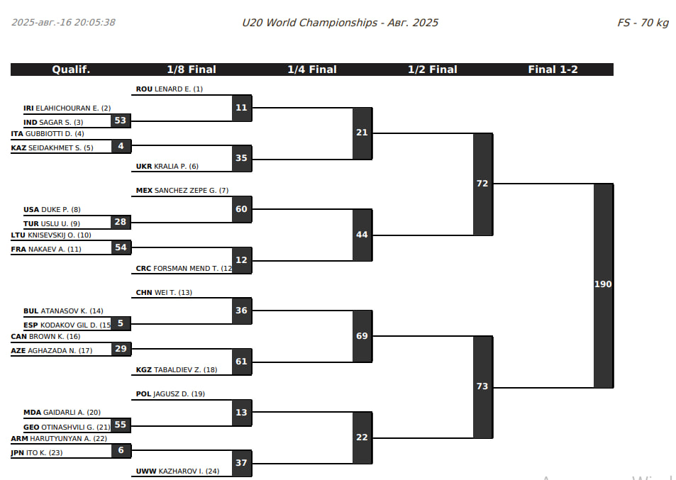 ЧМ-U20 по вольной борьбе, сетки