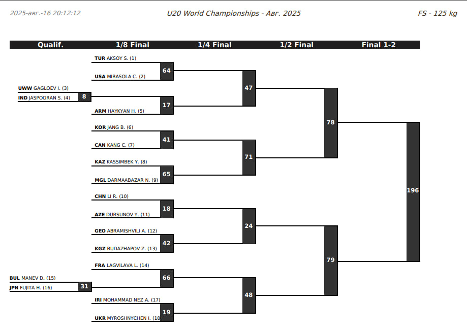 ЧМ-U20 по вольной борьбе, сетки 125 кг